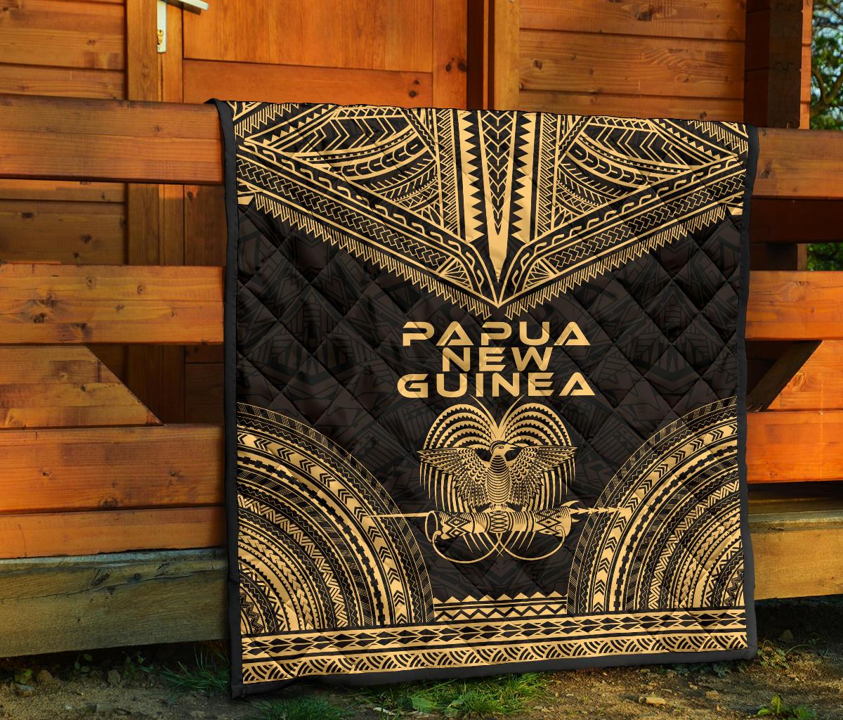 Papua New Guinea Premium Quilt - Papua New Guinea Coat Of Arms Polynesian Chief Gold Version - Polynesian Pride