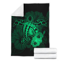 Hawaii Hibiscus Premium Blanket - Harold Turtle - Pastel Green - Polynesian Pride