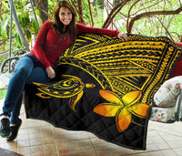 Hawaii Quilt - Hawaii Turtle Plumeria Quilt Yellow - Polynesian Pride