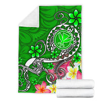 Hawaii Premium Blanket - Turtle Plumeria Polynesian Tattoo Green Color - Polynesian Pride
