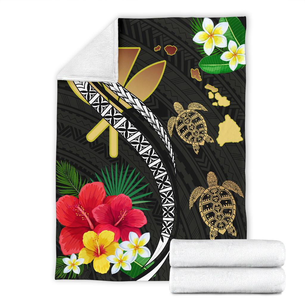 Hawaii Map Turtle Hibiscus Plumeria Polynesian - Premium Blanket AH - Polynesian Pride