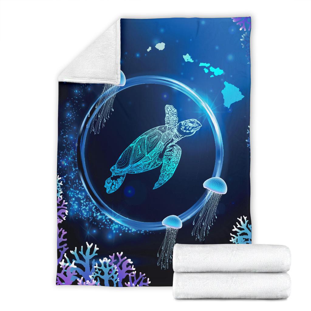 Hawaii Tutle Jellyfish Coral Galaxy Premium Blanket - Polynesian Pride