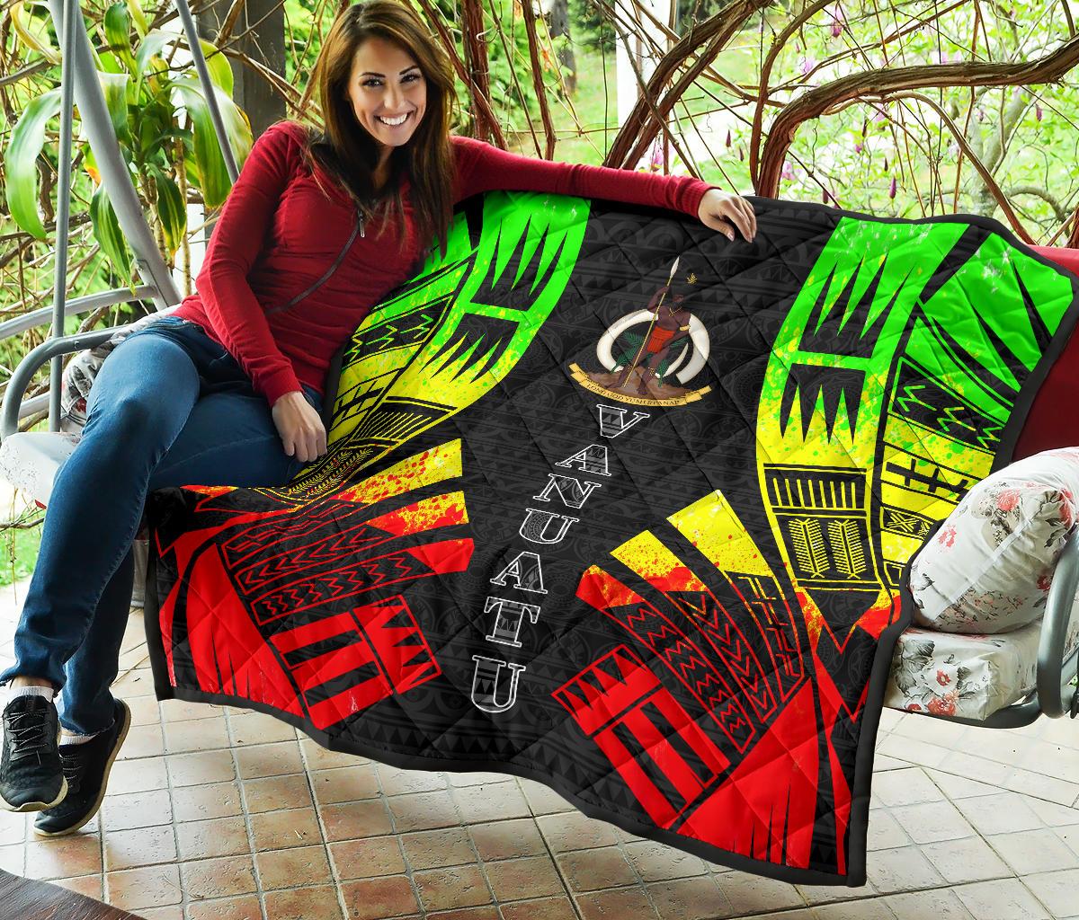 Vanuatu Premium Quilt - Vanuatu Coat Of Arms Polynesian Reggae Tattoo - Polynesian Pride