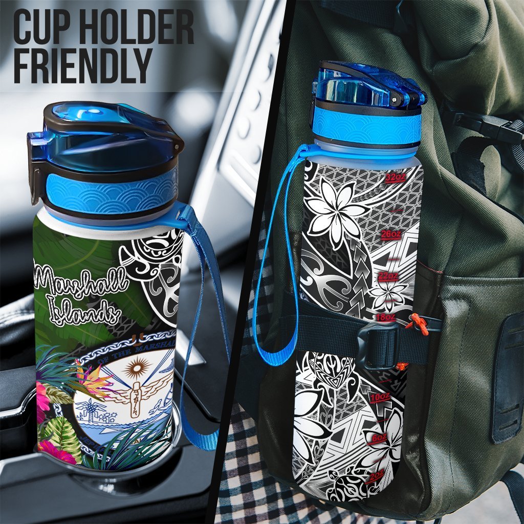 Marshall Islands Hydro Tracking Bottle - Turtle Plumeria Banana Leaf Crest - Polynesian Pride