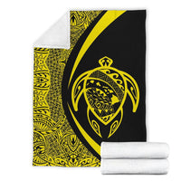Hawaii Turtle Map Polynesian Premium Blanket - Yellow - Circle Style - Polynesian Pride
