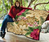 Hawaii Premium Quilt - Turtle Strong Pattern Hibiscus Plumeria AH - Polynesian Pride