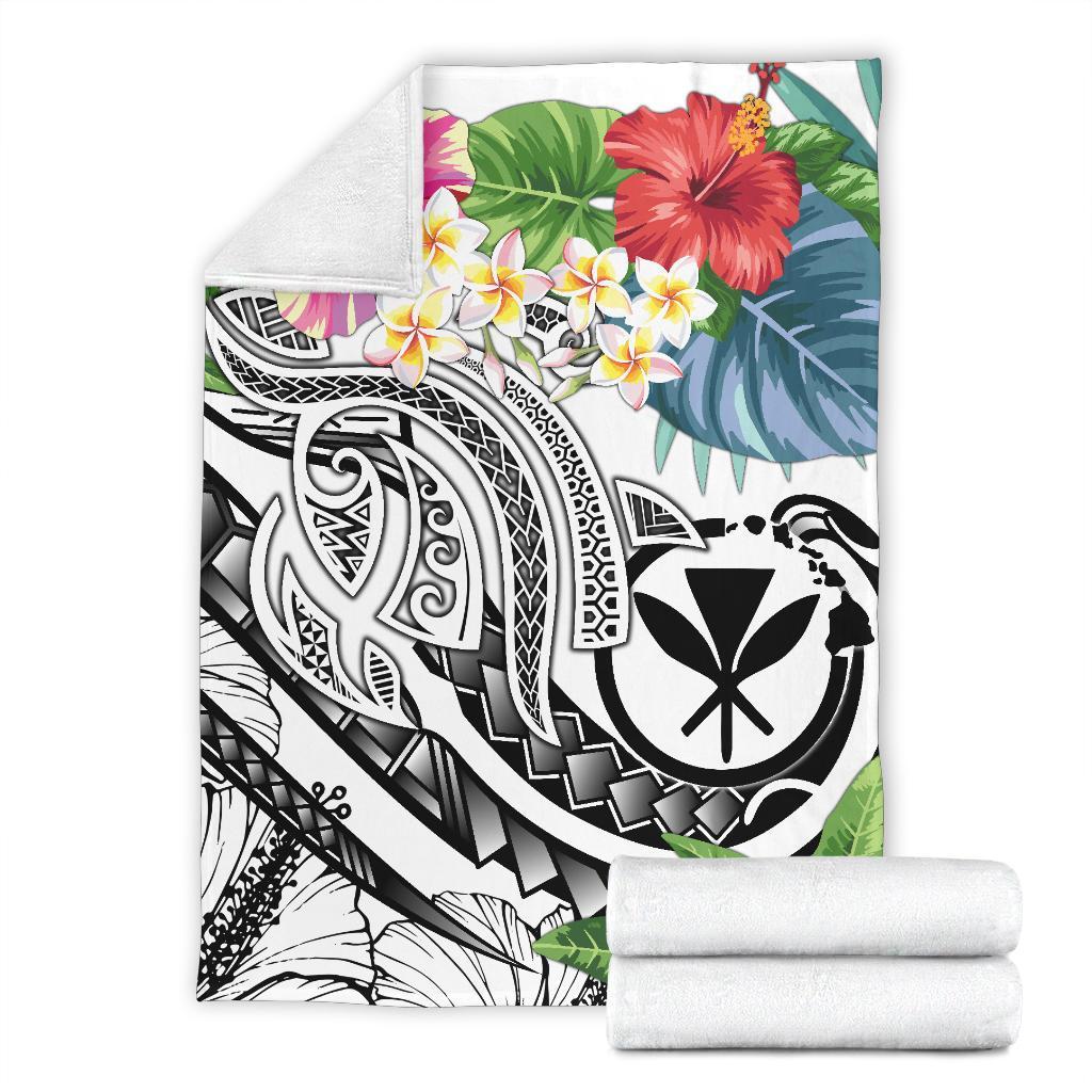 Polynesian Hawaii Kanaka Maoli Premium Blanket - Summer Plumeria (White) - Polynesian Pride