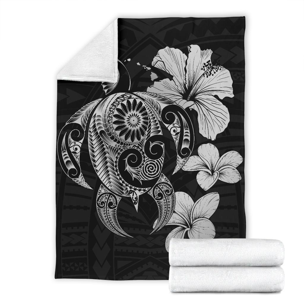 Hibiscus Plumeria Mix Polynesian Gray Turtle Premium Blanket - Polynesian Pride