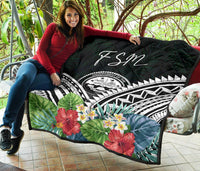 FSM Premium Quilt - FSM Coat of Arms & Polynesian Tropical Flowers White - Polynesian Pride