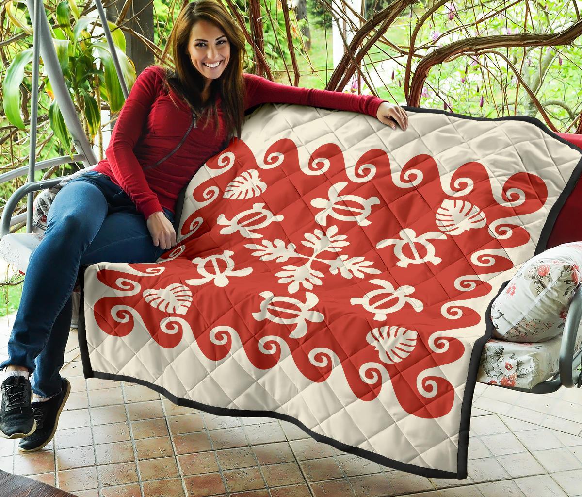 Hawaiian Turtle Pattern Premium Quilt - Red - Argu Style - AH - Polynesian Pride