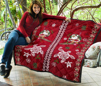 Hawaii Turtle Santa Claus Pattern Christmas Premium Quilt - San Style - AH - Polynesian Pride