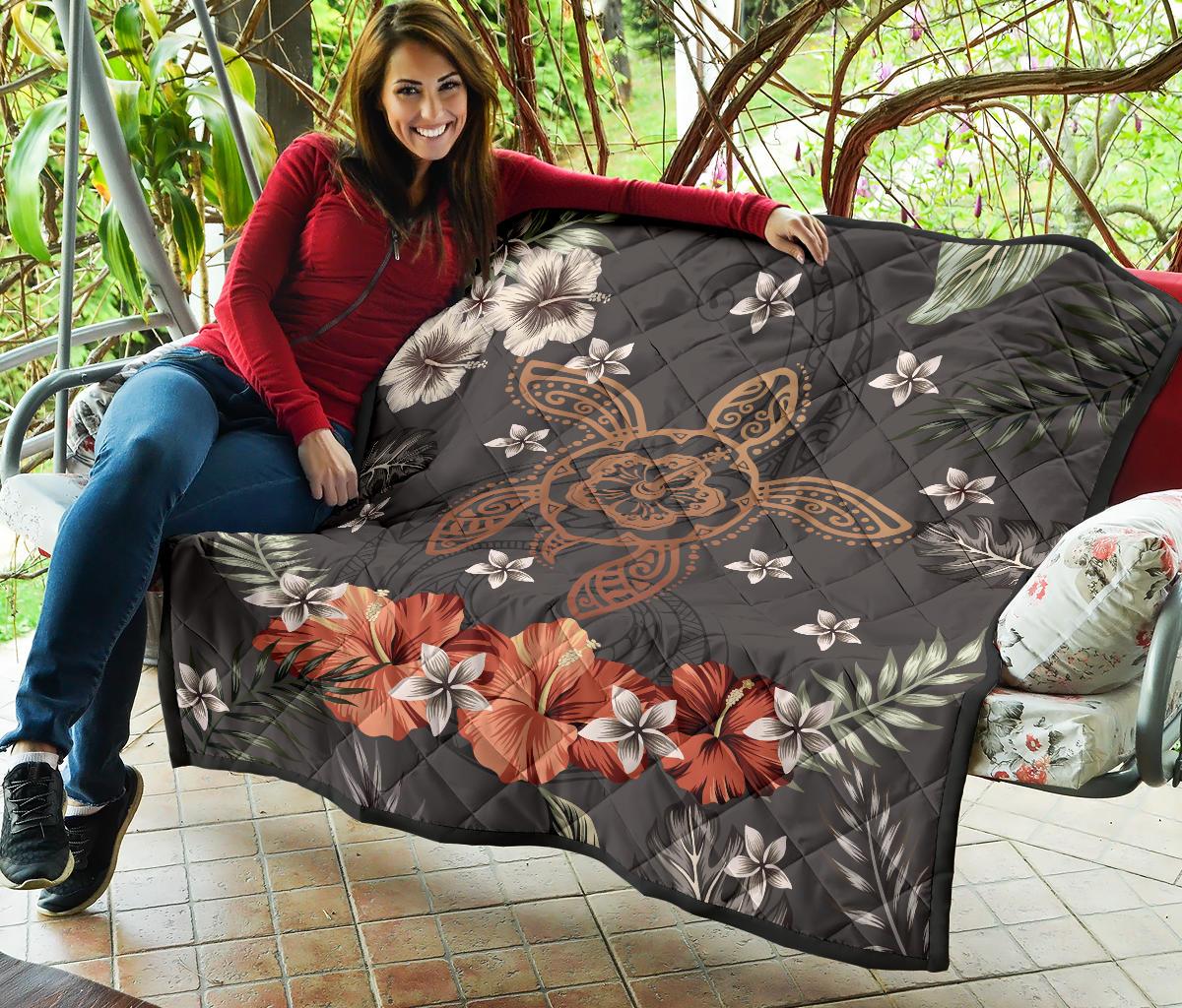 Hawaii Turtle Polynesian Hibiscus Kanaka Style Tropical - Premium Quilt AH - Polynesian Pride