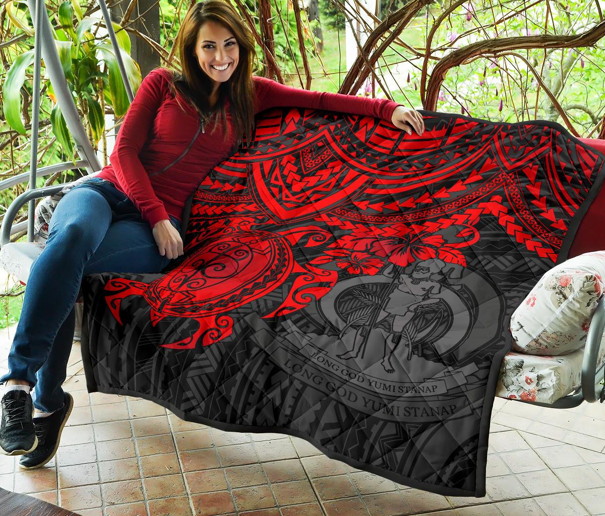 Vanuatu Polynesian Premium Quilt - Vanuatu Coat Of Arms & Red Turtle Hibiscus - Polynesian Pride