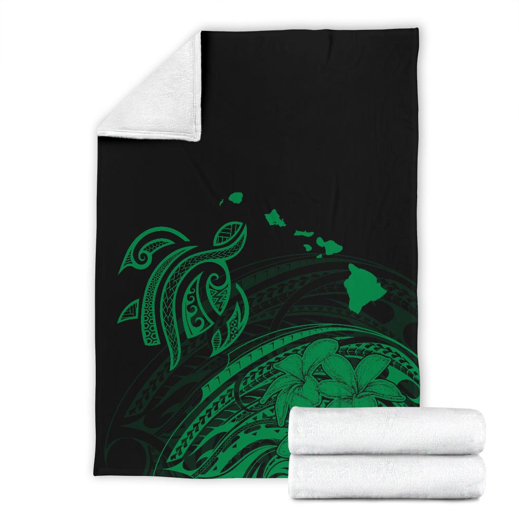 Hawaii Map Plumeria Polynesian Green Premium Blanket - Polynesian Pride