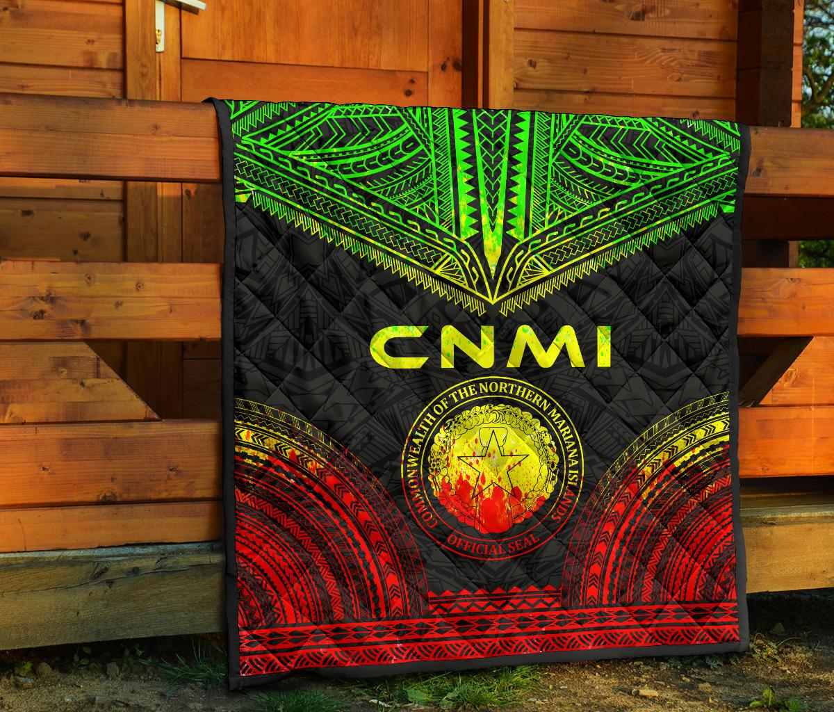 Northern Mariana Islands Premium Quilt - CNMI Seal Polynesian Chief Reggae Version - Polynesian Pride