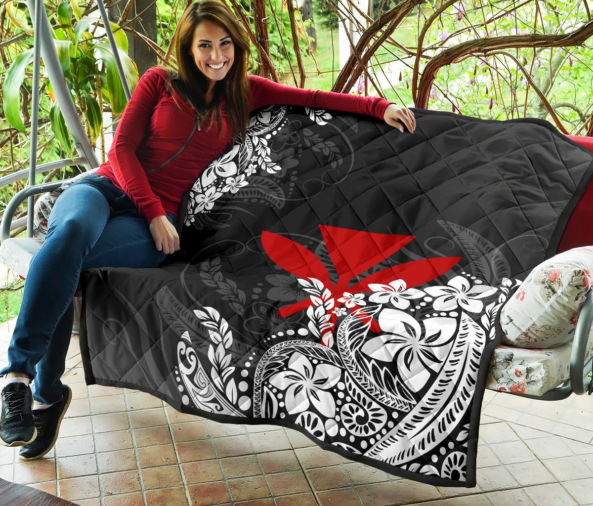 Hawaii Premium Quilt - Red Kanaka Maoli & White Hibiscus Style - Polynesian Pride