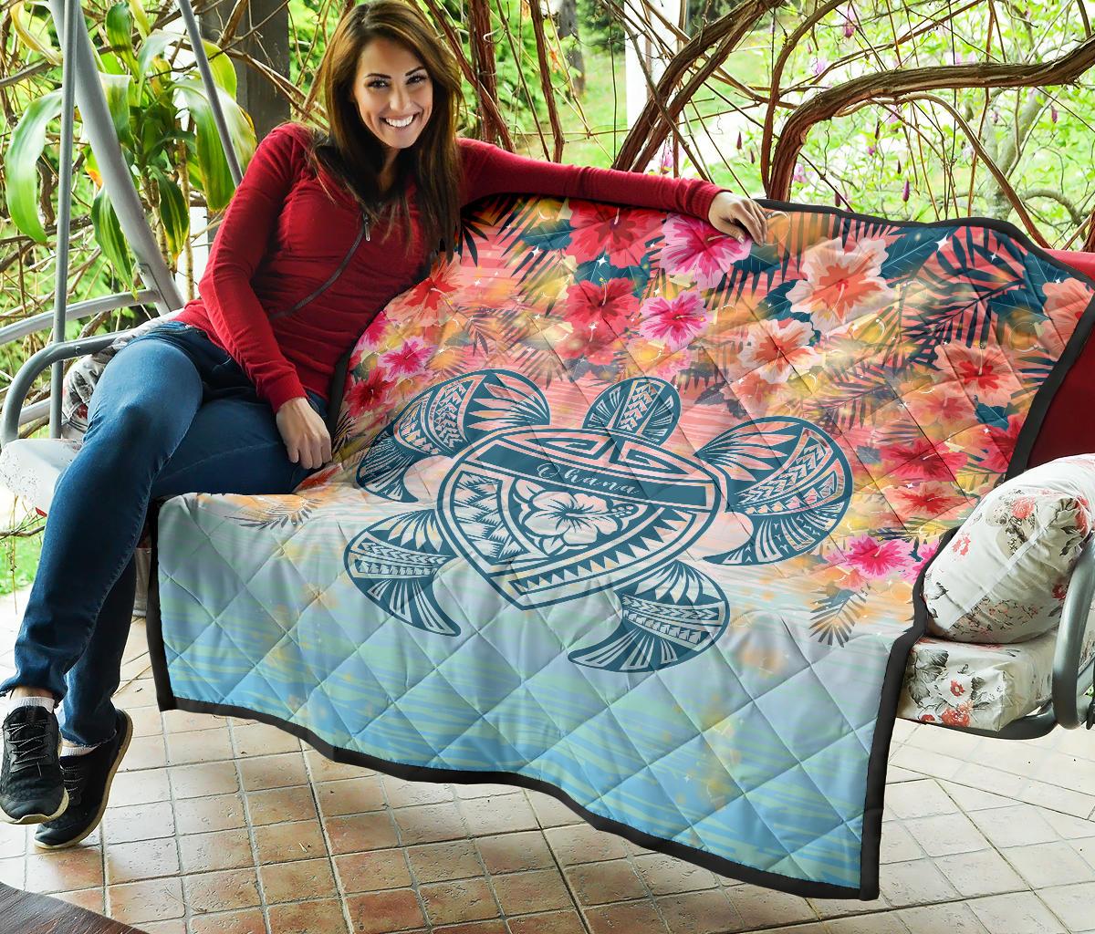 Hawaii Turtle Ohana Stary Night Hibiscus Premium Quilt - Polynesian Pride