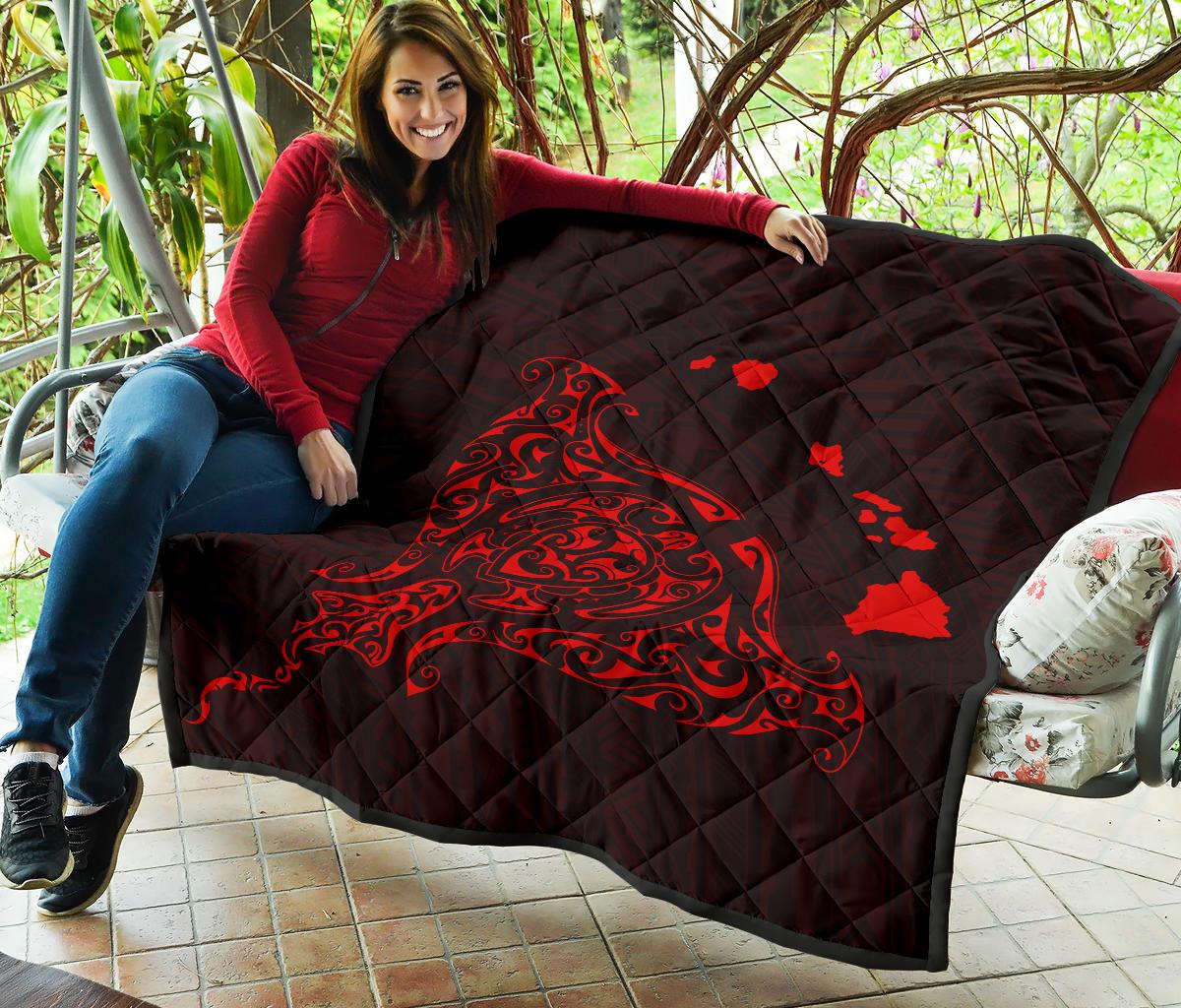 Rays Hawaii Map Polynesian Premium Quilt - Red - Polynesian Pride