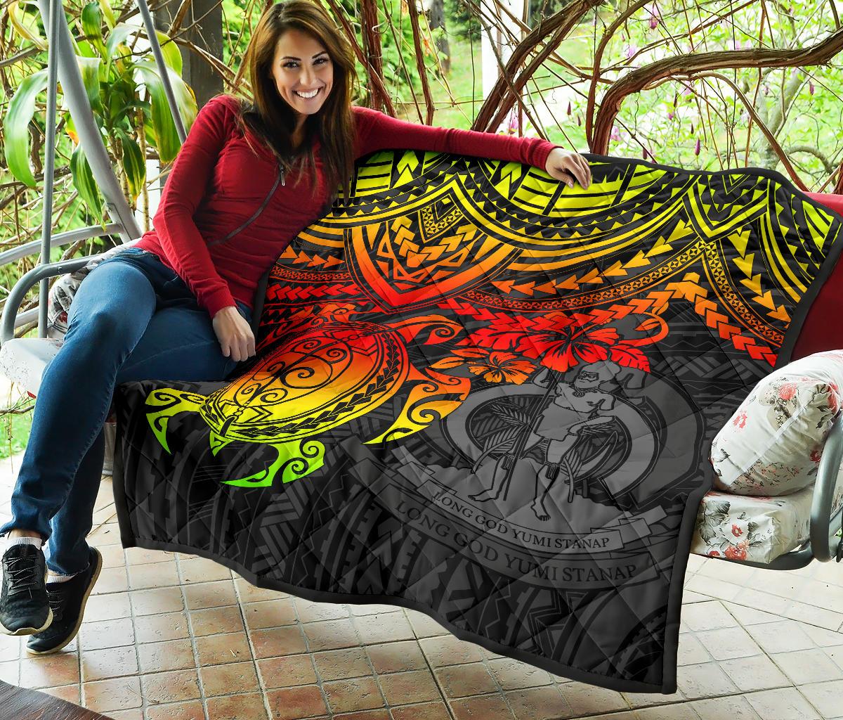 Vanuatu Polynesian Premium Quilt - Vanuatu Coat Of Arms & Reggae Turtle Hibiscus - Polynesian Pride
