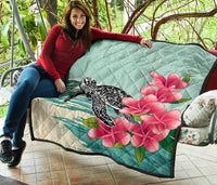 Hawaii Premium Quilt - Hawaii Turtles With Plumeria Classic Premium Quilt - Polynesian Pride