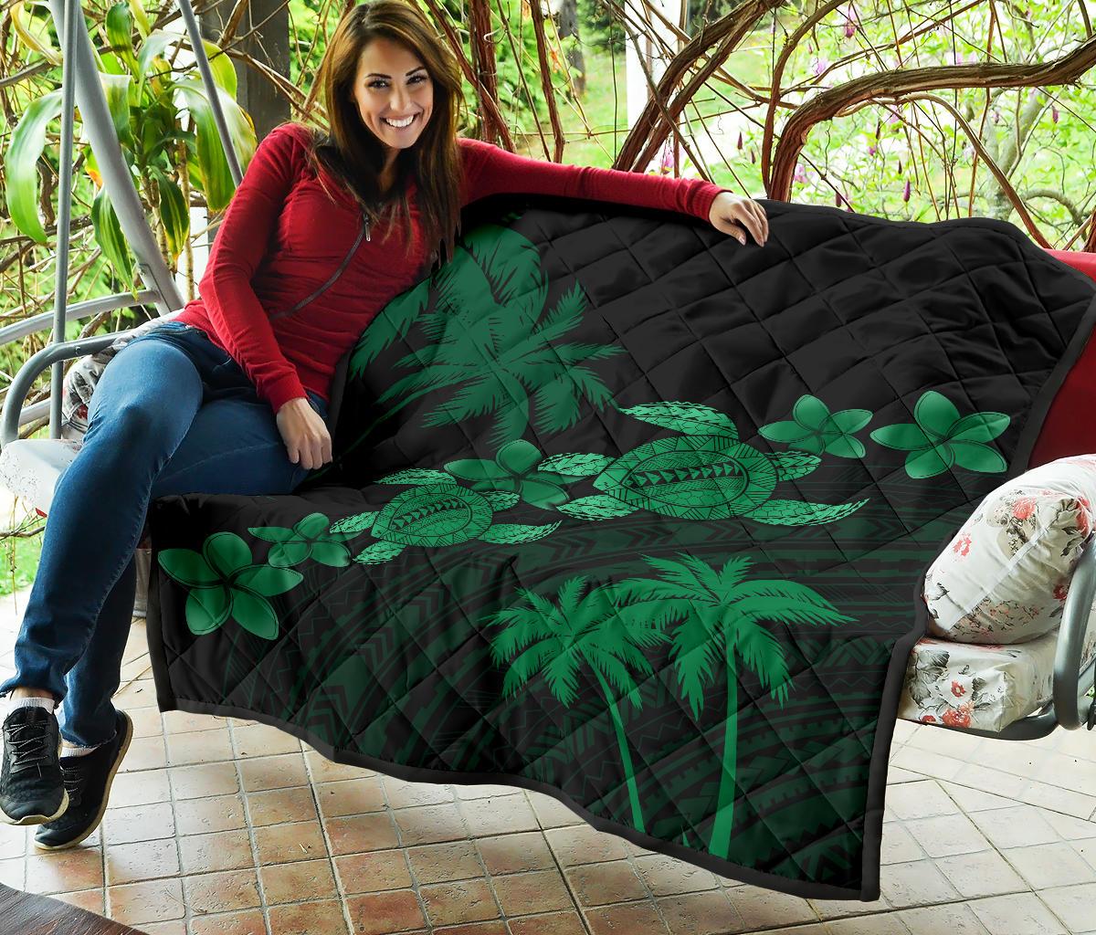Hawaii Turtle Plumeria Coconut Tree Polynesian Premium Quilt - Green - Polynesian Pride