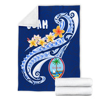 Guam Premium Blanket - Guam Seal Polynesian Patterns Plumeria (Blue) - Polynesian Pride