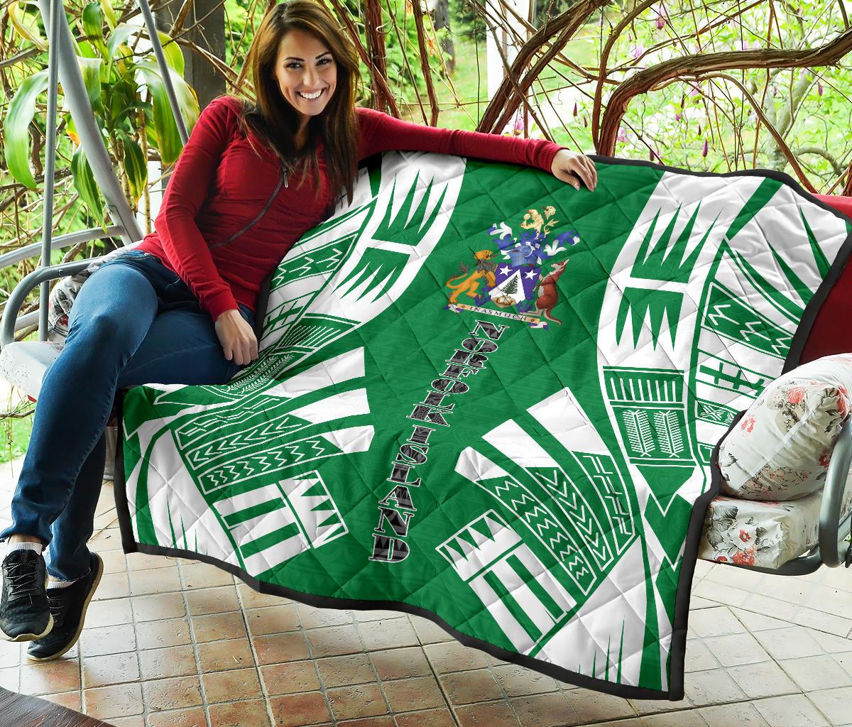 Norfolk Island Premium Quilt - Norfolk Island Coat Of Arms Polynesian White Tattoo (Green) - Polynesian Pride