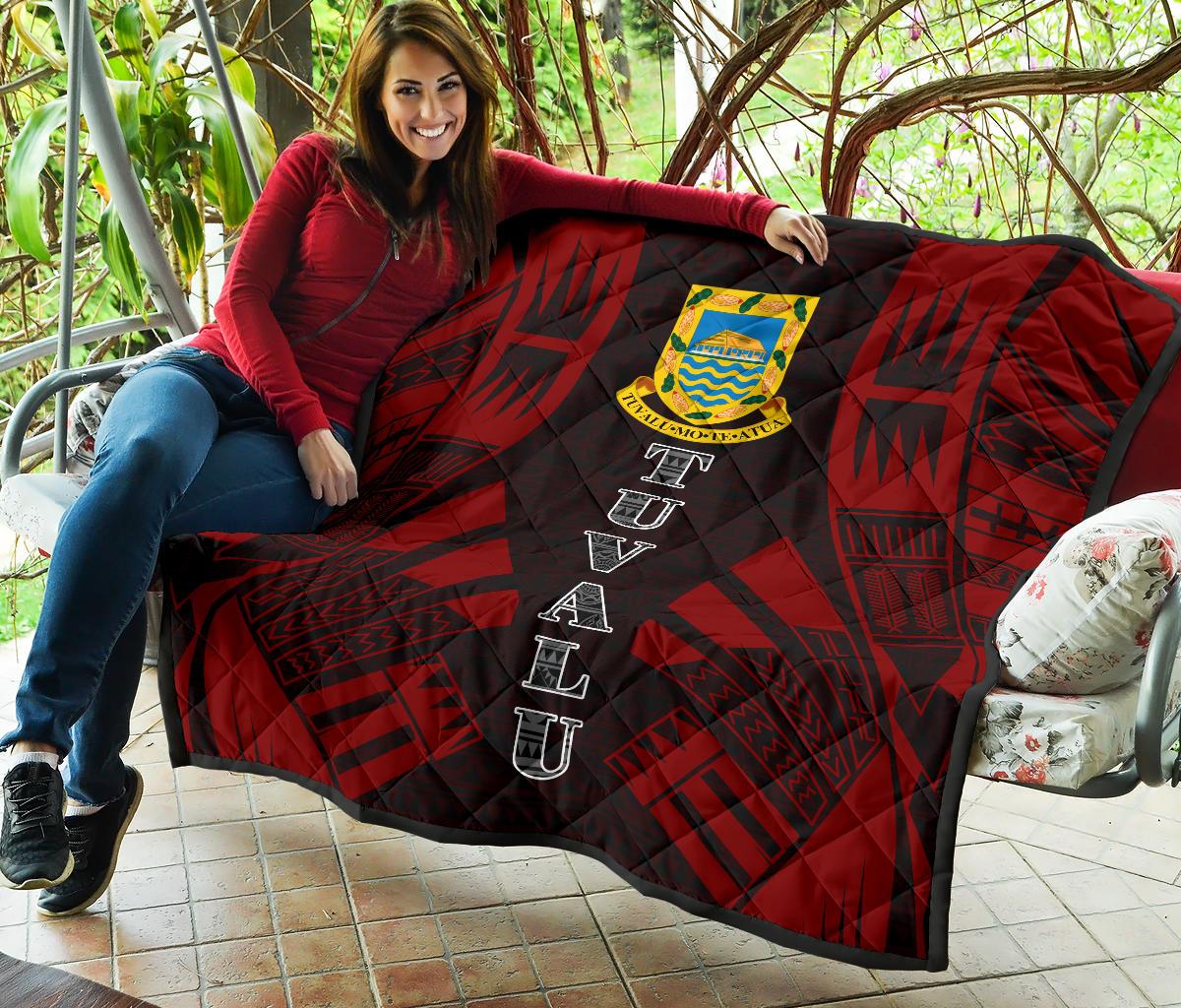Tuvalu Premium Quilt - Tuvalu Coat Of Arms Polynesian Red Tattoo - Polynesian Pride