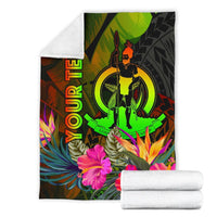 Vanuatu Polynesian Personalised Premium Blanket - Hibiscus and Banana Leaves - Polynesian Pride