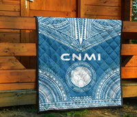 Northern Mariana Islands Premium Quilt - CNMI Seal Polynesian Chief Light Blue Version - Polynesian Pride