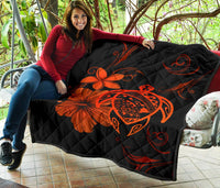 Hawaii Turtle Hibiscus Premium Quilt Orange - Polynesian Pride
