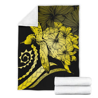 Hawaii Turtle Hibiscus Polynesian Vintage Premium Blanket - Yellow - Polynesian Pride