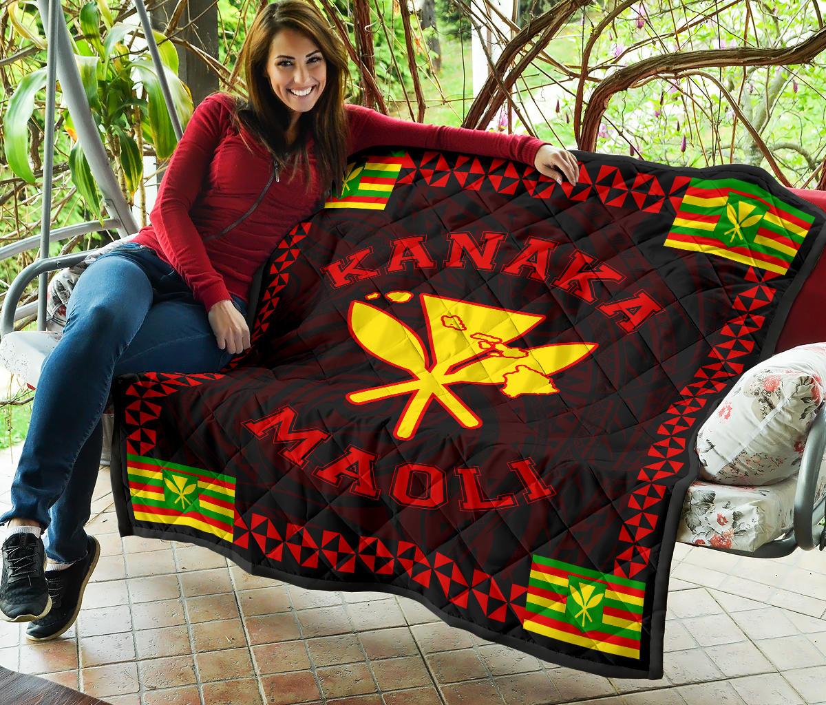 Kanaka Maoli Flag Polynesian Premium Quilt Red - Love Style - Polynesian Pride