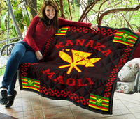 Kanaka Maoli Flag Polynesian Premium Quilt Red - Love Style - Polynesian Pride