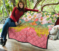 Hawaii Turtle Couple Plumeria Valentine Pattern Premium Quilt - Bond Style - AH - Polynesian Pride