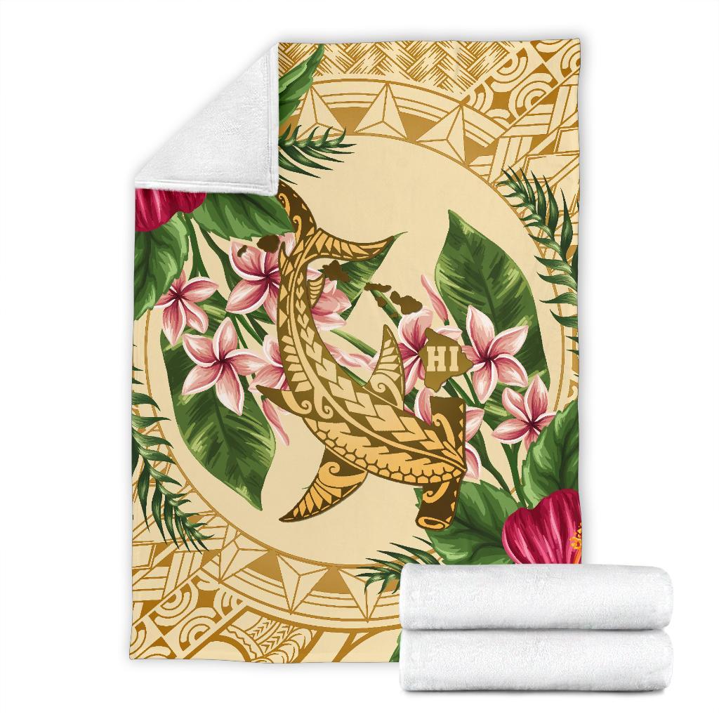 Hawaii Premium Blanket - Hammerhead Shark Premium Blanket Strong Pattern Hibiscus Plumeria AH - Polynesian Pride
