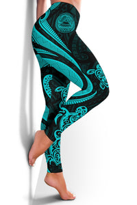 American Samoa Women's Legging - Turquoise Tentacle Turtle - Polynesian Pride