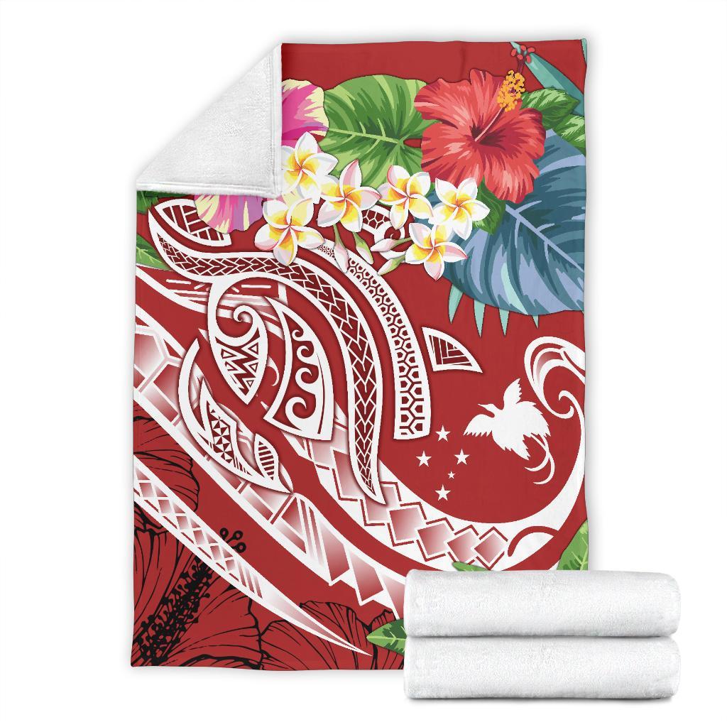 Papua New Guinea Polynesian Premium Blanket - Summer Plumeria (Red) - Polynesian Pride