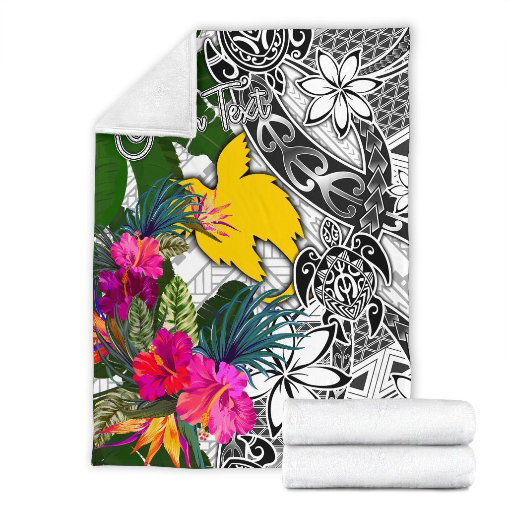 Papua New Guinea Custom Personalised Premium Blanket White - Turtle Plumeria Banana Leaf - Polynesian Pride