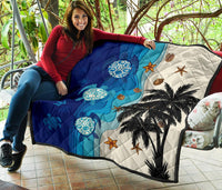 Hawaiian Sea Turtle Symbol Palm Premium Quilt - Polynesian Pride