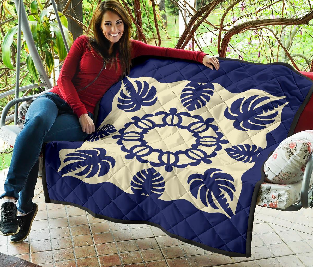 Hawaiian Turtle Coconut Pattern Premium Quilt - Blue - Argu Style - AH - Polynesian Pride