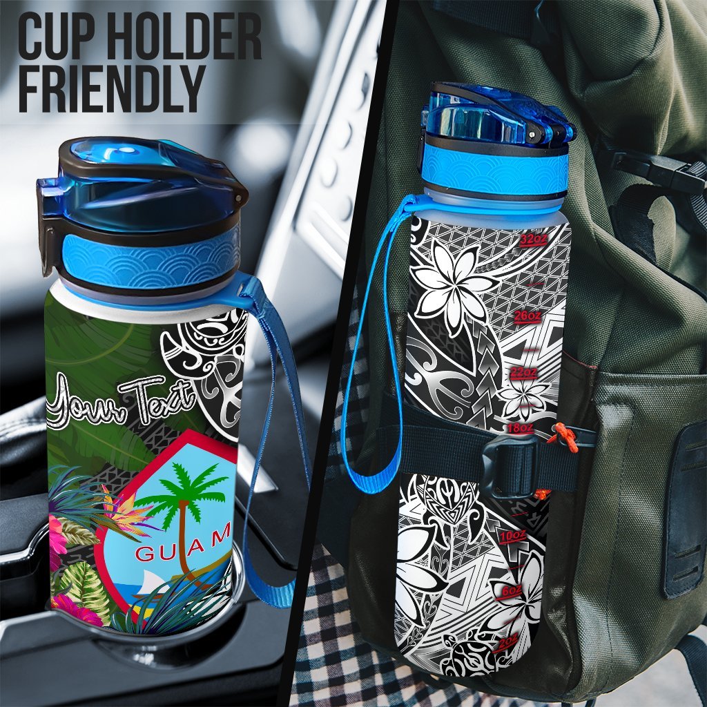 Guam Custom Personalised Hydro Tracking Bottle - Turtle Plumeria Banana Leaf - Polynesian Pride