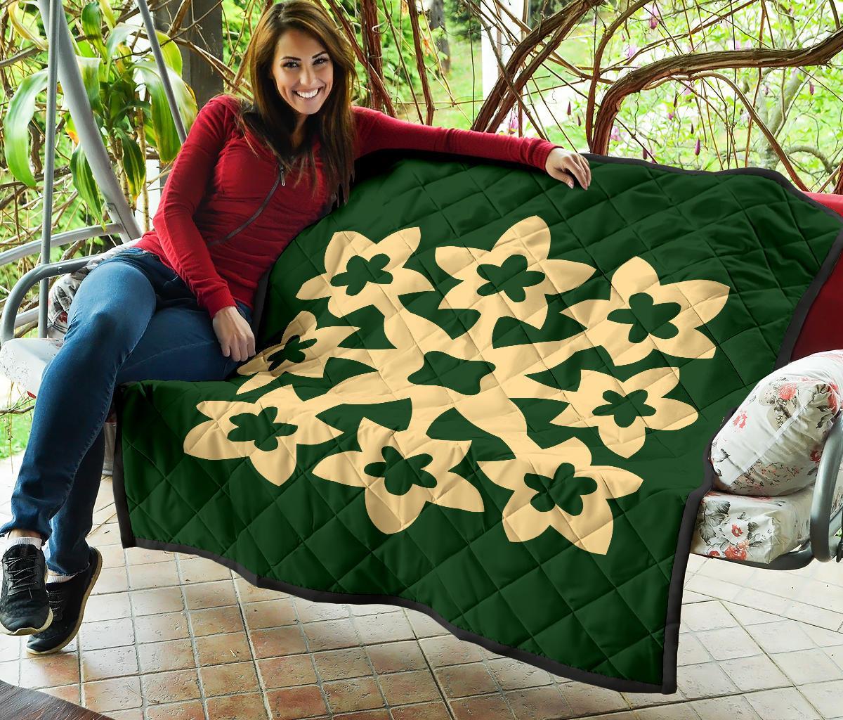 Hawaiian Premium Quilt Royal Pattern - Green - A1 Style - Polynesian Pride