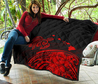 Hawaii Map Plumeria Polynesian Red Premium Quilt - Polynesian Pride