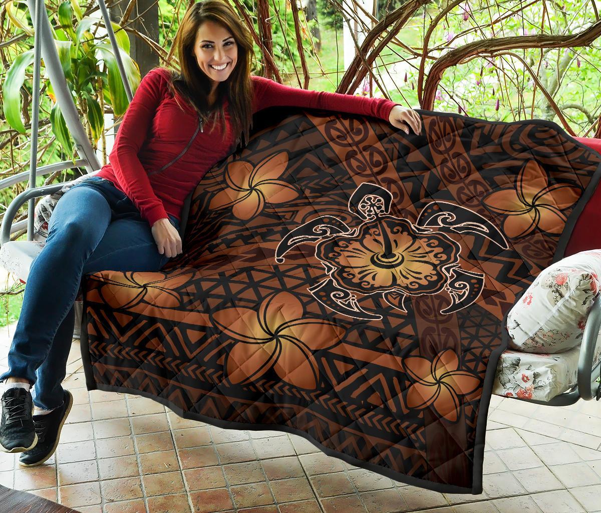 Hawaii Mix Polynesian Turtle Plumeria Premium Quilt - AH - Nick Style - Orange - Polynesian Pride