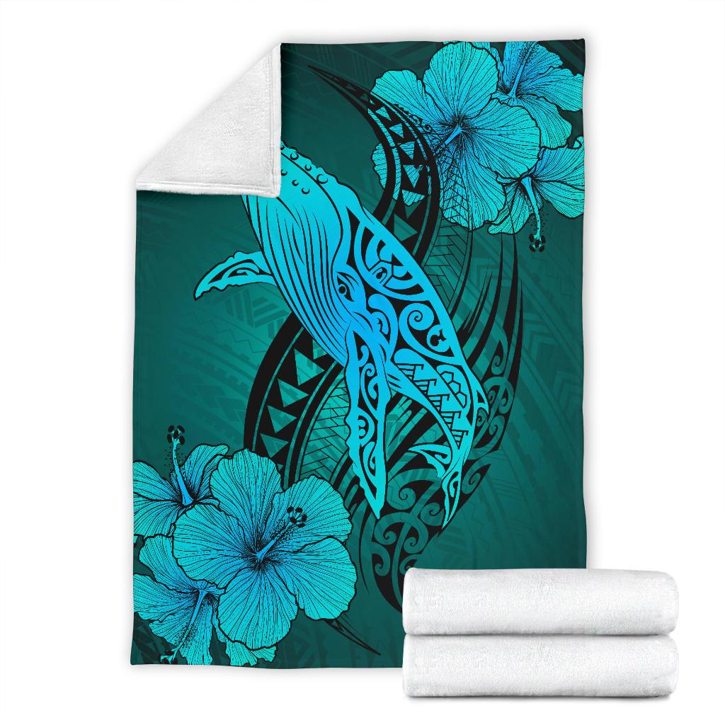 Hawaii Whale Swim Poly Turquoise Premium Blanket - Polynesian Pride