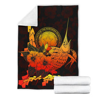 Northern Mariana Islands Polynesian Premium Blanket - Swordfish With Hibiscus - Polynesian Pride