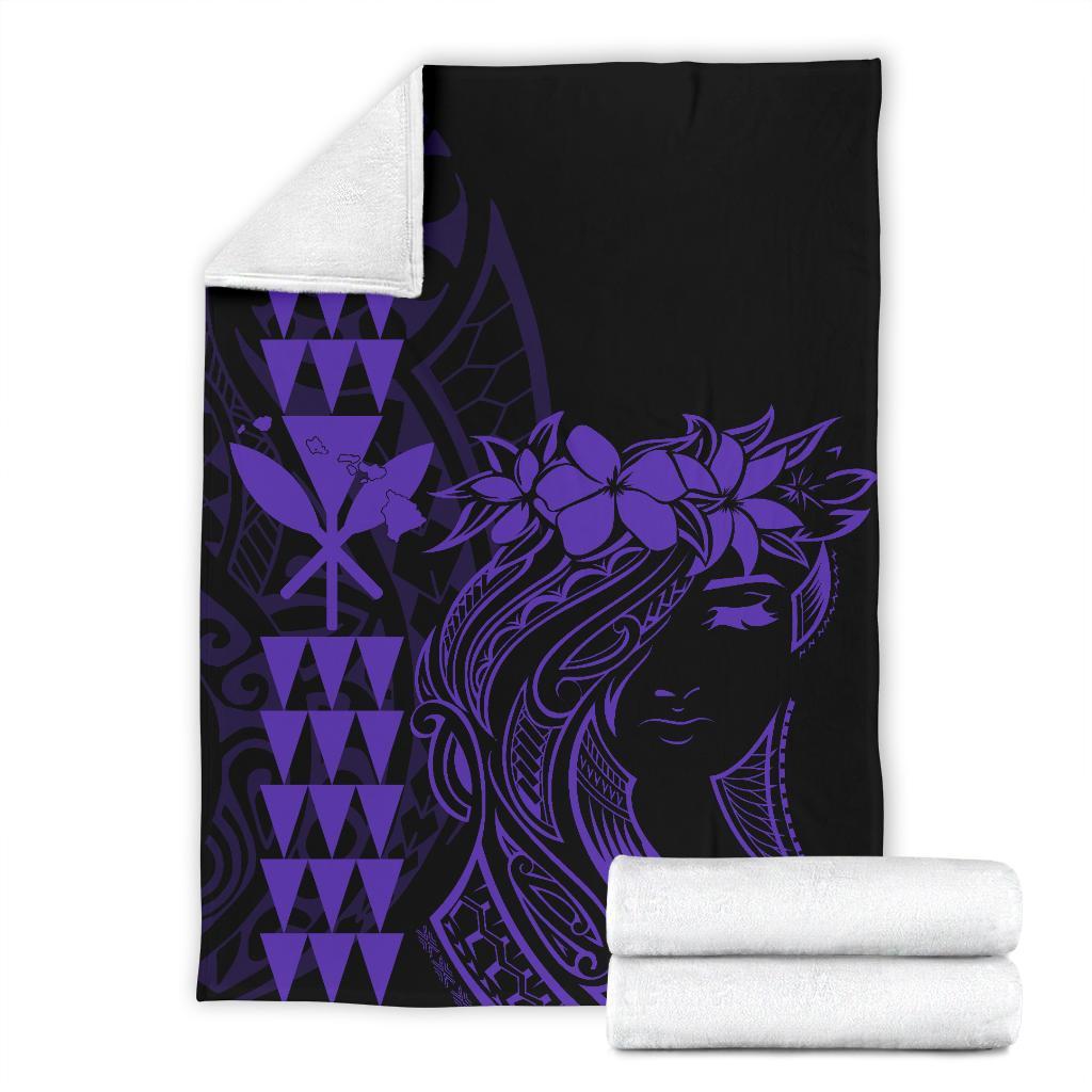 Hawaii Map Kanaka Polynesian Hula Girl Premium Blanket - Purple - Polynesian Pride
