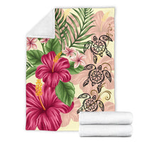 Hawaii Turtle Hibiscus Plumeria Beige Style - Premium Blanket AH - Polynesian Pride