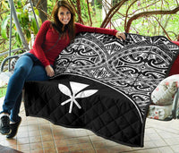 Hawaii Polynesian Premium Quilt - White Kanaka Maoli Curve Version - Polynesian Pride